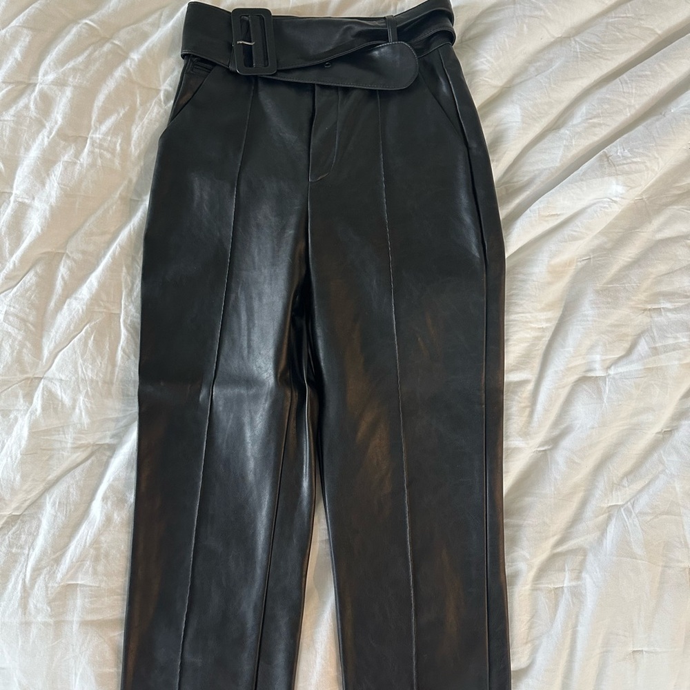 Black Faux Leather High Waisted The Kooples Pants with Belt